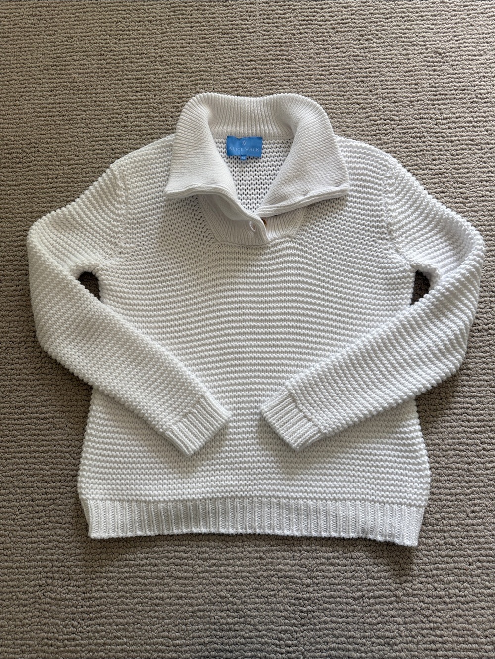 Women's Cream Button-Front Shawl Collar Knit Pullover